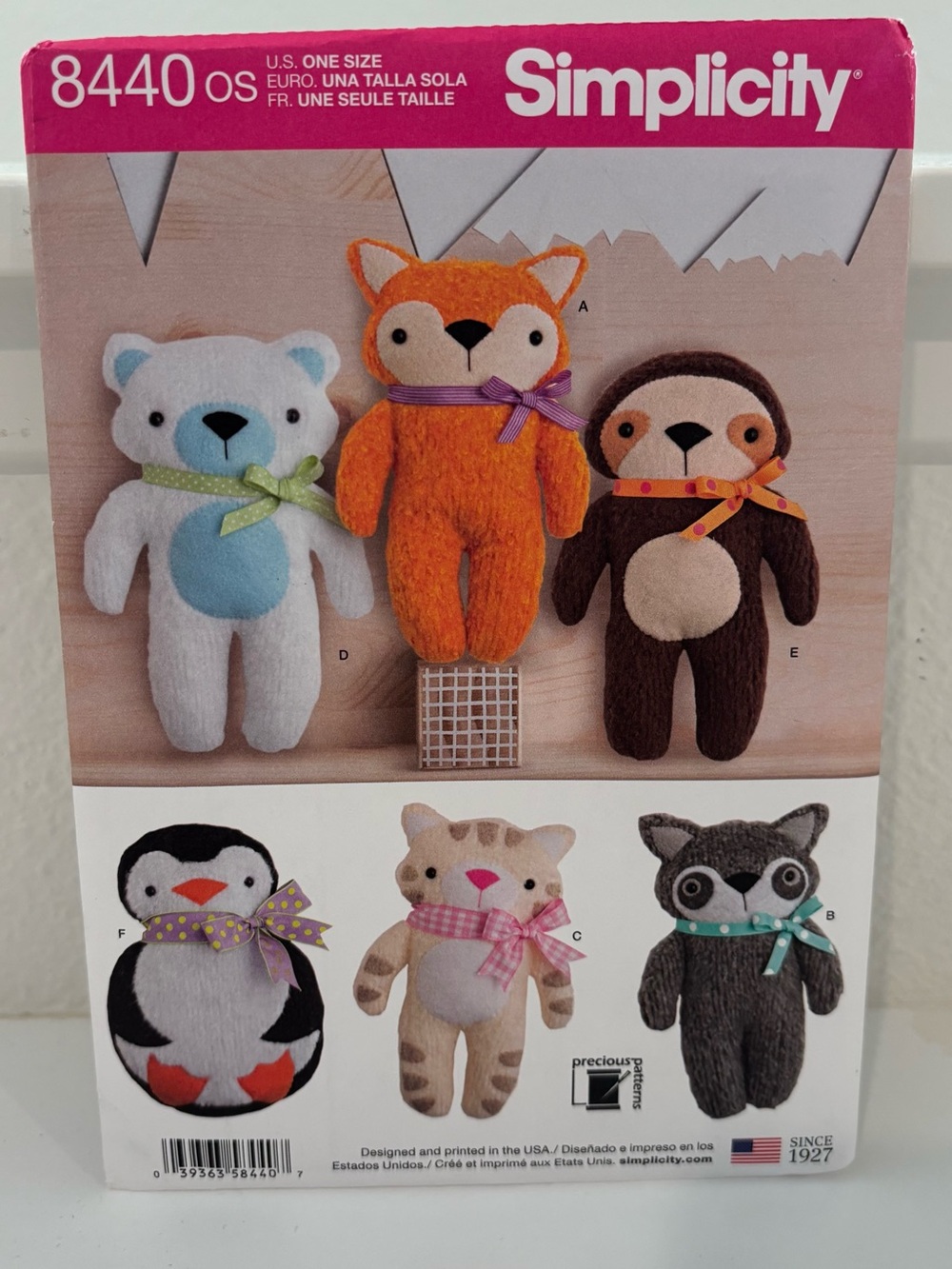Simplicity 8440 Sewing Pattern Stuffed Animal Toys